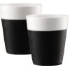 2 Tasses Bistro - Porcelaine Avec Bande Silicone Noire - 30cl - BODUM