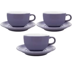 3 Tasses Et Sous Tasses Latte Bowl 19 Cl Violet - ORIGAMI