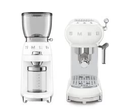 Set Petit-Déjeuner Machine Expresso ECF01WHEU Et Moulin à Café CGF01WHEU Blanc- SMEG