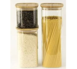 Boîte De Conservation Carrée - En Verre Et Bambou 800ml - PEBBLY -Café Boissons Magasin pebbly boite