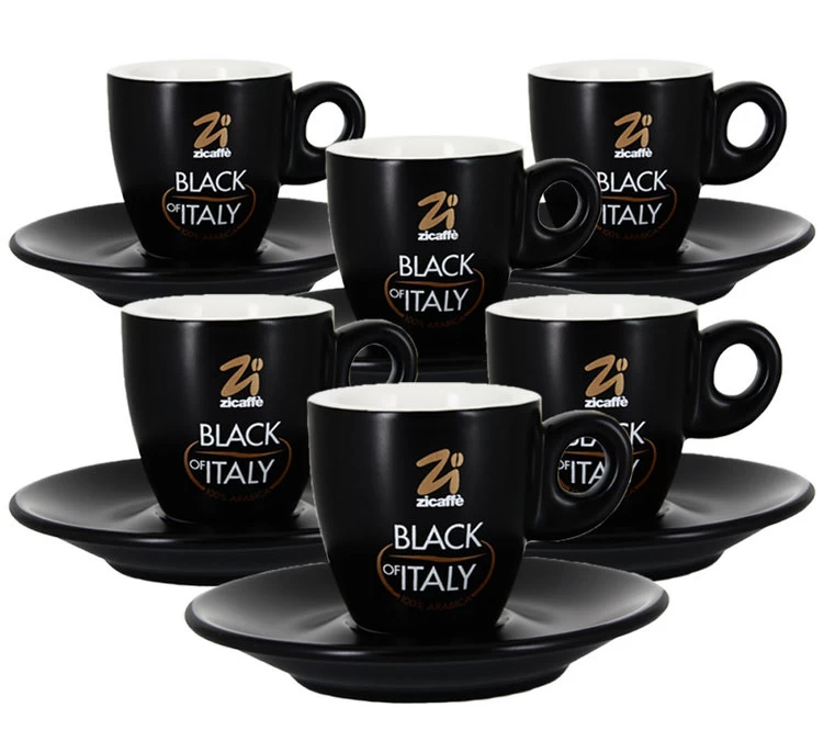 6 Tasses Et Sous-tasses Black Of Italy 7cl - Zicaffè 1 6 Tasses Et Sous-tasses Black Of Italy 7cl - Zicaffè